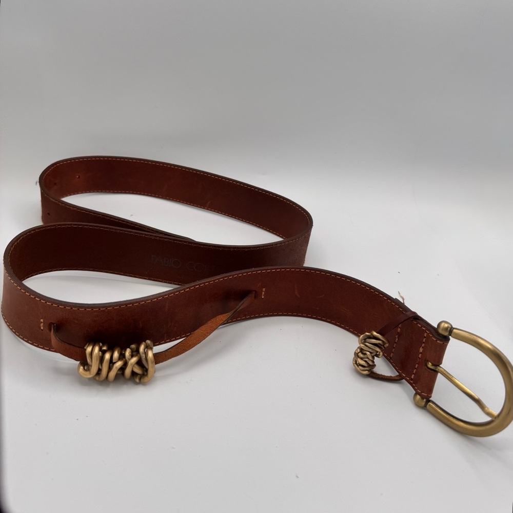 Fabio Corti Italian Leather Belt — Gold Chain Accents — 33–38” Fit